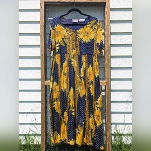 Vintage Blue and Yellow Floral Dress